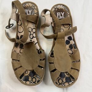 Fly London Brown Platform Wedge Sandals Womens US6.5-7 EU 37 A030425